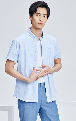 HLA/海澜之家净色基础短袖衬衫2018夏季新品棉麻短袖衬衫? alt=